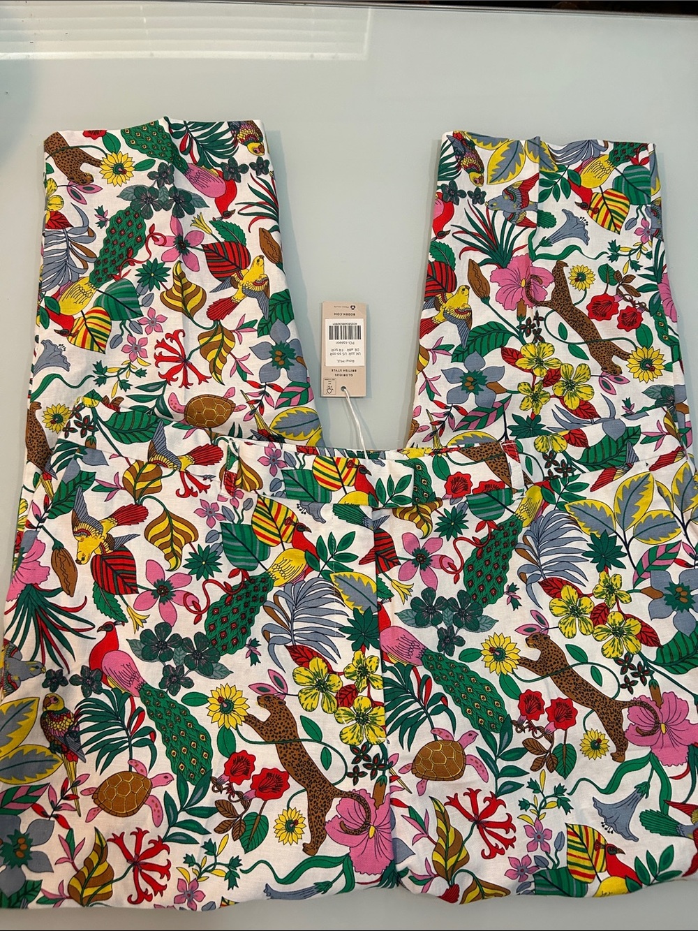 NWT Boden Multicolor Floral tropical animal Straight-Leg Pants linen cotton